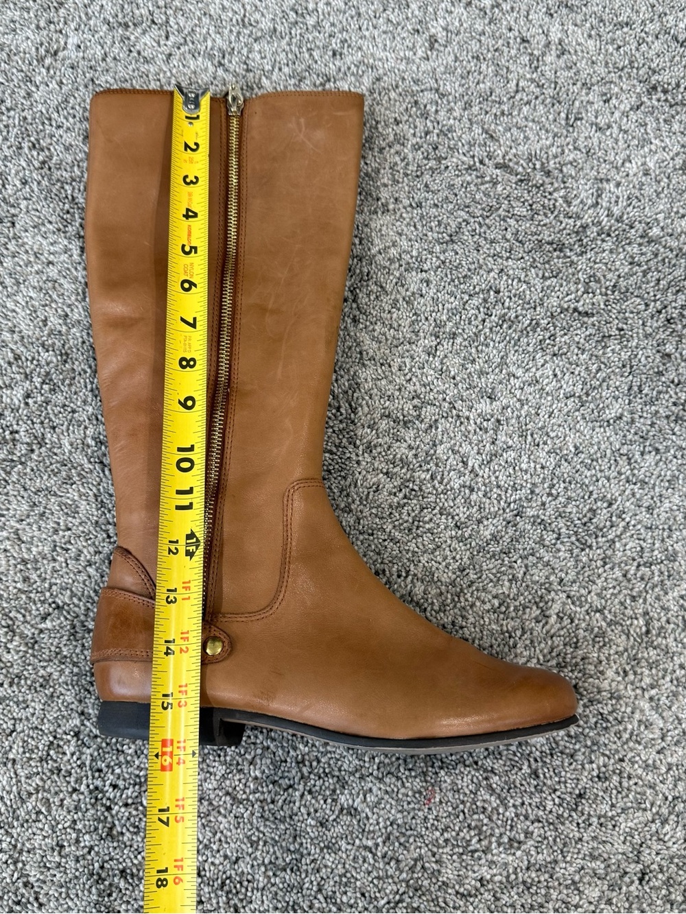 Clarks Tan Brown Genuine Leather Tall Side Gold Zip Flat Boots Women’s US 6.5 - Picture 11 of 14